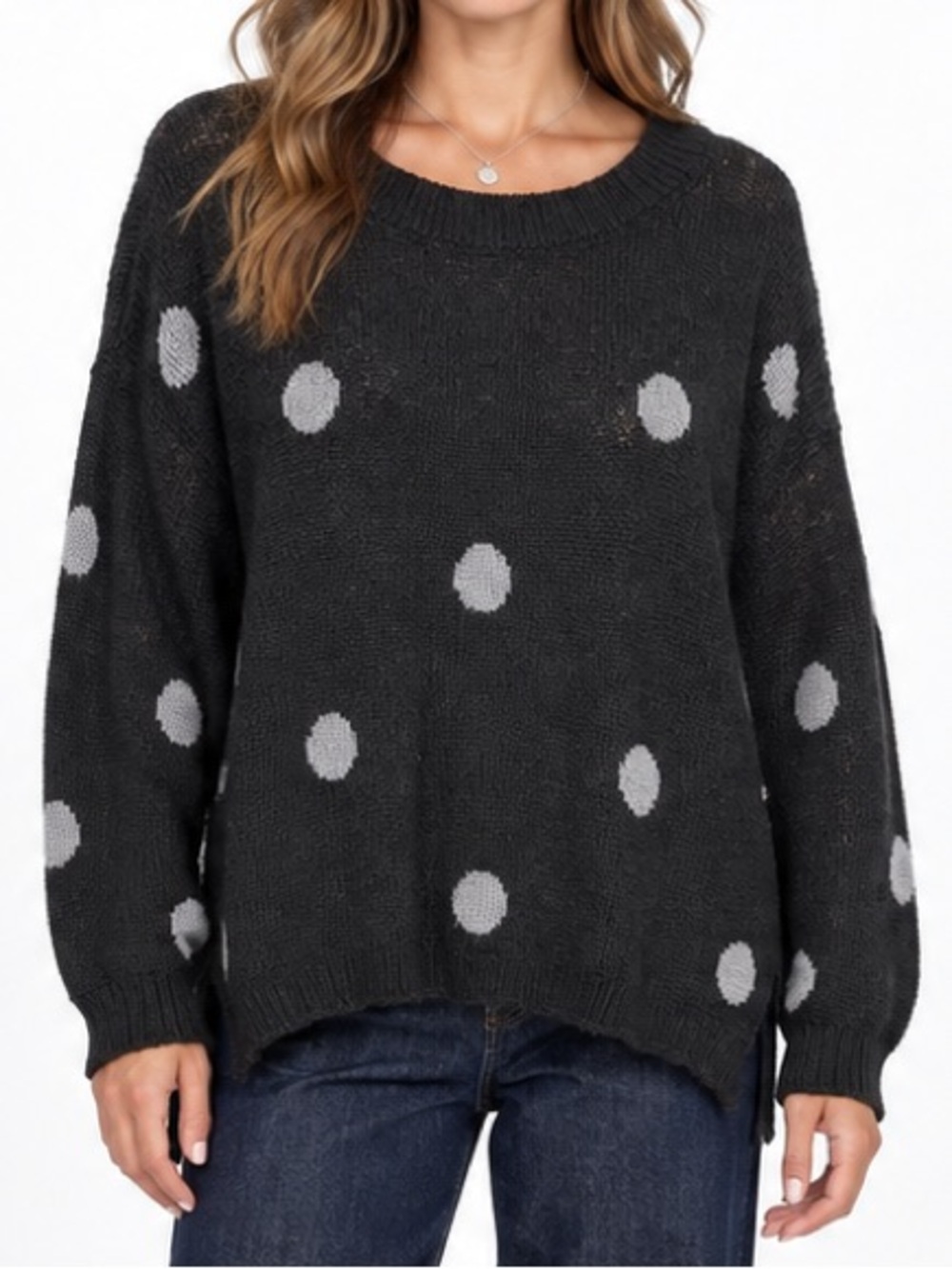 Wooden Ships Black Grey Polka Dot Mohair Wool Blend Relaxed Sweater Size Medium/